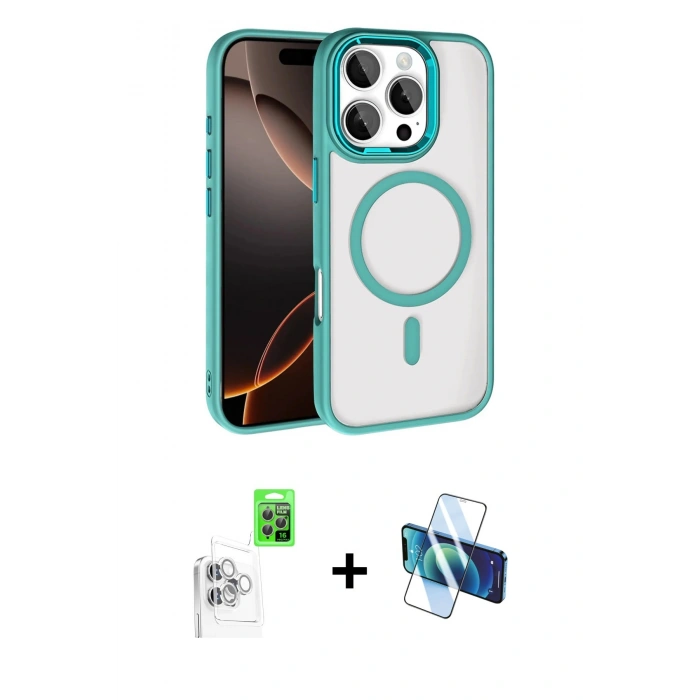 MARSİLYAN™- iPhone 16 Pro Max Kılıf Kıvılcım Prime - Siyah 3D Antistatik Seramik Nano Ekran Koruyucu + Raze Metal Kamera Lens - BZ