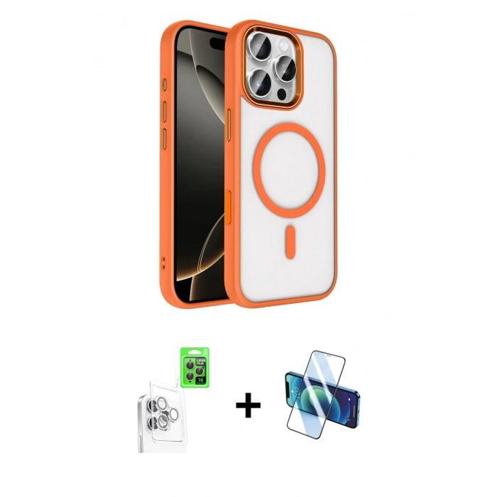 MARSİLYAN™- iPhone 16 Pro Max Kılıf Kıvılcım Prime - Siyah 3D Antistatik Seramik Nano Ekran Koruyucu + Raze Metal Kamera Lens - BZ