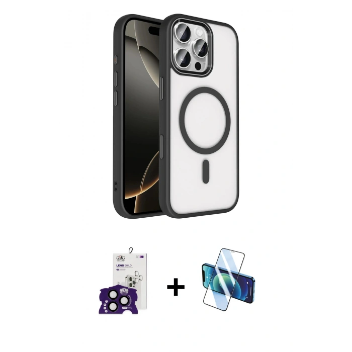 MARSİLYAN™- iPhone 16 Pro Max Kılıf Kıvılcım Prime - Siyah 3D Antistatik Seramik Nano Ekran Koruyucu + Bilvis Titan Kamera Lens - SH