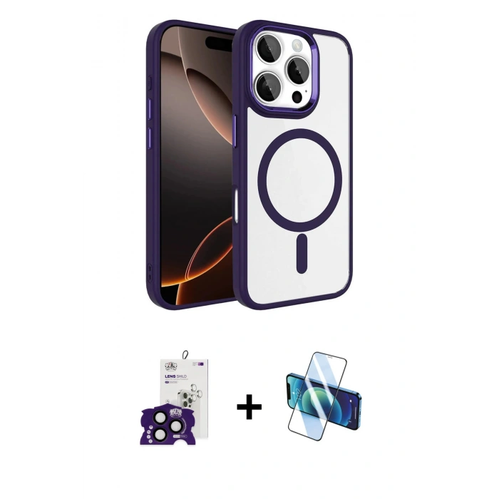 MARSİLYAN™- iPhone 16 Pro Max Kılıf Kıvılcım Prime - Siyah 3D Antistatik Seramik Nano Ekran Koruyucu + Bilvis Titan Kamera Lens - SH