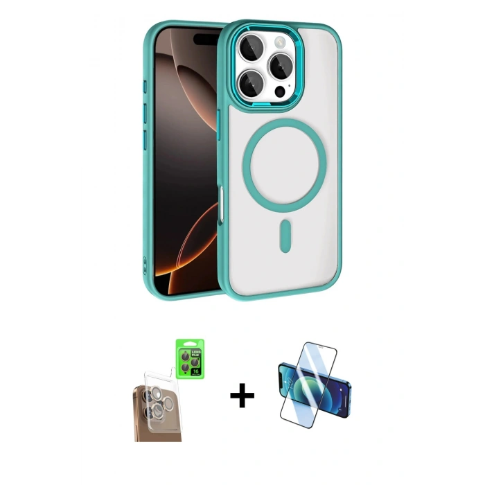 MARSİLYAN™- iPhone 16 Pro Max Kılıf Kıvılcım Prime - Siyah 3D Antistatik Seramik Nano Ekran Koruyucu + Raze Metal Kamera Lens - CLTM