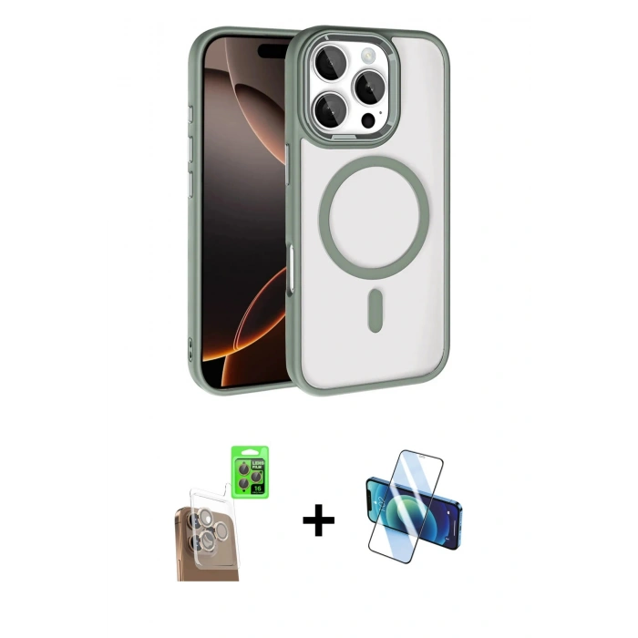 MARSİLYAN™- iPhone 16 Pro Max Kılıf Kıvılcım Prime - Siyah 3D Antistatik Seramik Nano Ekran Koruyucu + Raze Metal Kamera Lens - CLTM