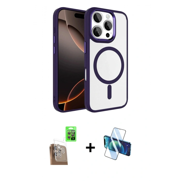 MARSİLYAN™- iPhone 16 Pro Max Kılıf Kıvılcım Prime - Siyah 3D Antistatik Seramik Nano Ekran Koruyucu + Raze Metal Kamera Lens - CLTM