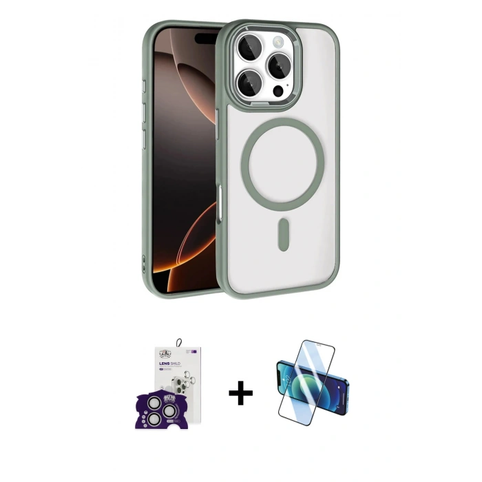 MARSİLYAN™- iPhone 16 Pro Max Kılıf Kıvılcım Prime - Siyah 3D Antistatik Seramik Nano Ekran Koruyucu + Bilvis Titan Kamera Lens - GS