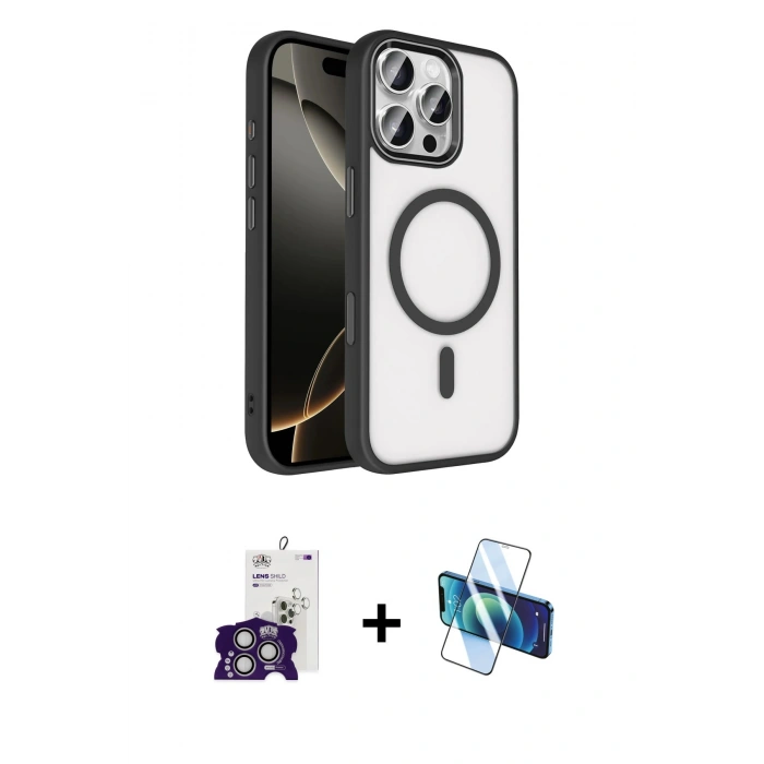 MARSİLYAN™- iPhone 16 Pro Max Kılıf Kıvılcım Prime - Siyah 3D Antistatik Seramik Nano Ekran Koruyucu + Bilvis Titan Kamera Lens - GS