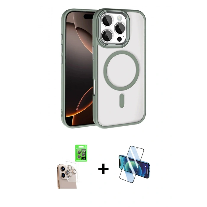 MARSİLYAN™- iPhone 16 Pro Max Kılıf Kıvılcım Prime - Siyah 3D Antistatik Seramik Nano Ekran Koruyucu + Raze Metal Kamera Lens - NLGY