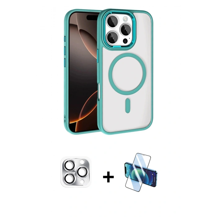 MARSİLYAN™- iPhone 16 Pro Max Kılıf Kıvılcım Prime - Siyah 3D Antistatik Seramik Nano Ekran Koruyucu + Pers Alüminyum Kamera Lens - GS