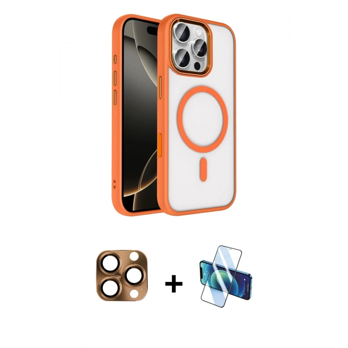 MARSİLYAN™- iPhone 16 Pro Max Kılıf Kıvılcım Prime - Siyah 3D Antistatik Seramik Nano Ekran Koruyucu + Pers Alüminyum Kamera Lens - CLTM
