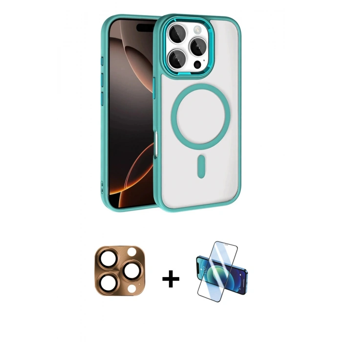 MARSİLYAN™- iPhone 16 Pro Max Kılıf Kıvılcım Prime - Siyah 3D Antistatik Seramik Nano Ekran Koruyucu + Pers Alüminyum Kamera Lens - CLTM