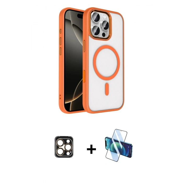 MARSİLYAN™- iPhone 16 Pro Max Kılıf Kıvılcım Prime - Siyah 3D Antistatik Seramik Nano Ekran Koruyucu + PVD Metal Kamera Lens - GD