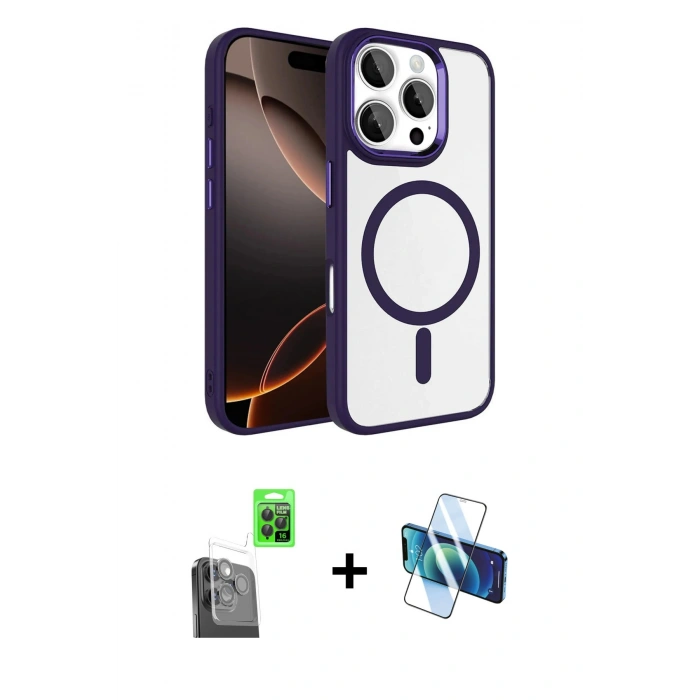 MARSİLYAN™- iPhone 16 Pro Max Kılıf Kıvılcım Prime - Siyah 3D Antistatik Seramik Nano Ekran Koruyucu + Raze Metal Kamera Lens - SH