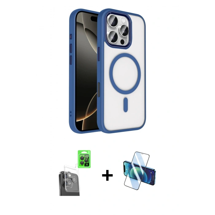 MARSİLYAN™- iPhone 16 Pro Max Kılıf Kıvılcım Prime - Siyah 3D Antistatik Seramik Nano Ekran Koruyucu + Raze Metal Kamera Lens - SH