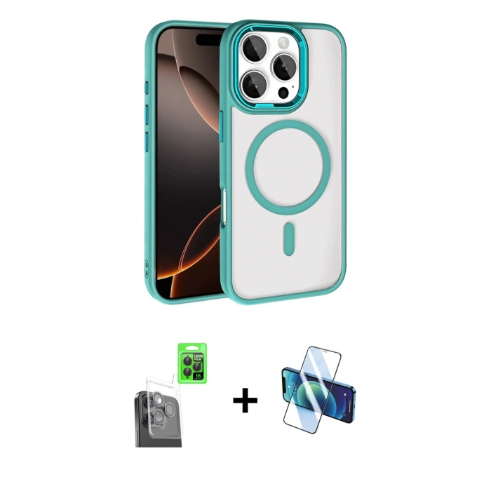 MARSİLYAN™- iPhone 16 Pro Max Kılıf Kıvılcım Prime - Siyah 3D Antistatik Seramik Nano Ekran Koruyucu + Raze Metal Kamera Lens - SH