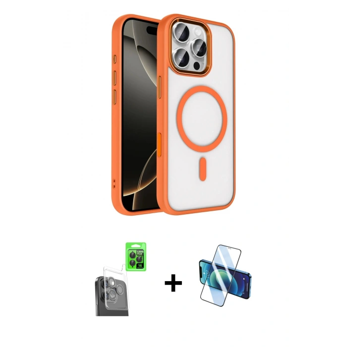 MARSİLYAN™- iPhone 16 Pro Max Kılıf Kıvılcım Prime - Siyah 3D Antistatik Seramik Nano Ekran Koruyucu + Raze Metal Kamera Lens - SH