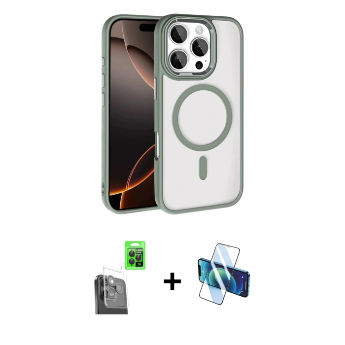 MARSİLYAN™- iPhone 16 Pro Max Kılıf Kıvılcım Prime - Siyah 3D Antistatik Seramik Nano Ekran Koruyucu + Raze Metal Kamera Lens - SH