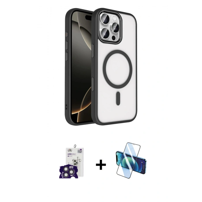 MARSİLYAN™- iPhone 16 Pro Max Kılıf Kıvılcım Prime - Siyah 3D Antistatik Seramik Nano Ekran Koruyucu + Bilvis Titan Kamera Lens - TMGI