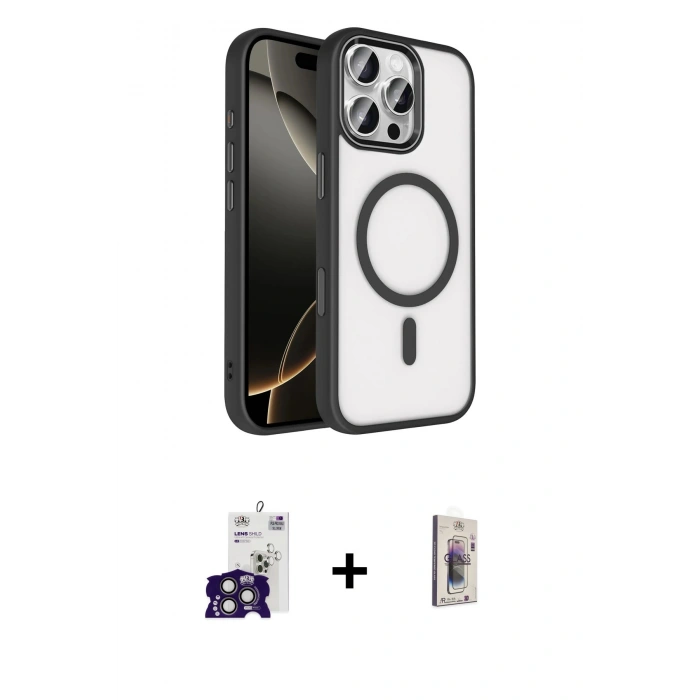 MARSİLYAN™- iPhone 16 Pro Max Kılıf Kıvılcım Prime - Siyah Bilvis 3D Cam Ekran Koruyucu + Bilvis Titan Kamera Lens - TMGI