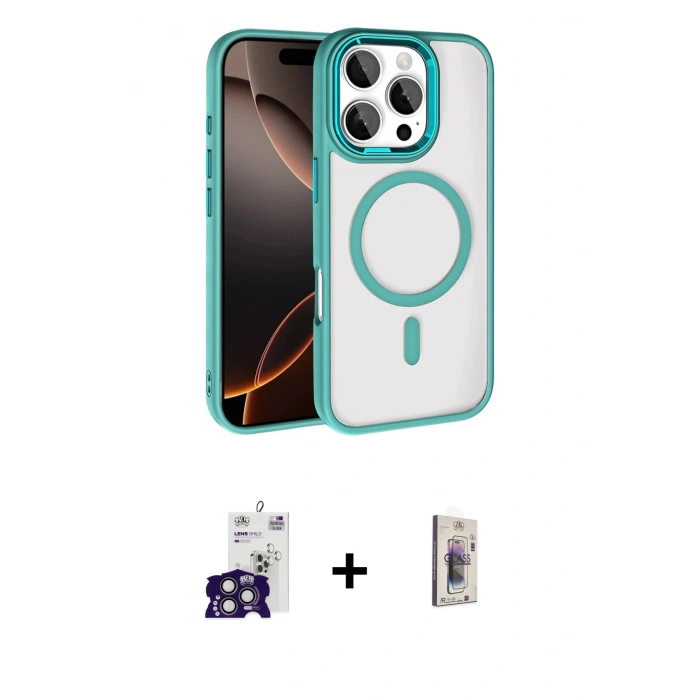 MARSİLYAN™- iPhone 16 Pro Max Kılıf Kıvılcım Prime - Siyah Bilvis 3D Cam Ekran Koruyucu + Bilvis Titan Kamera Lens - TMGI