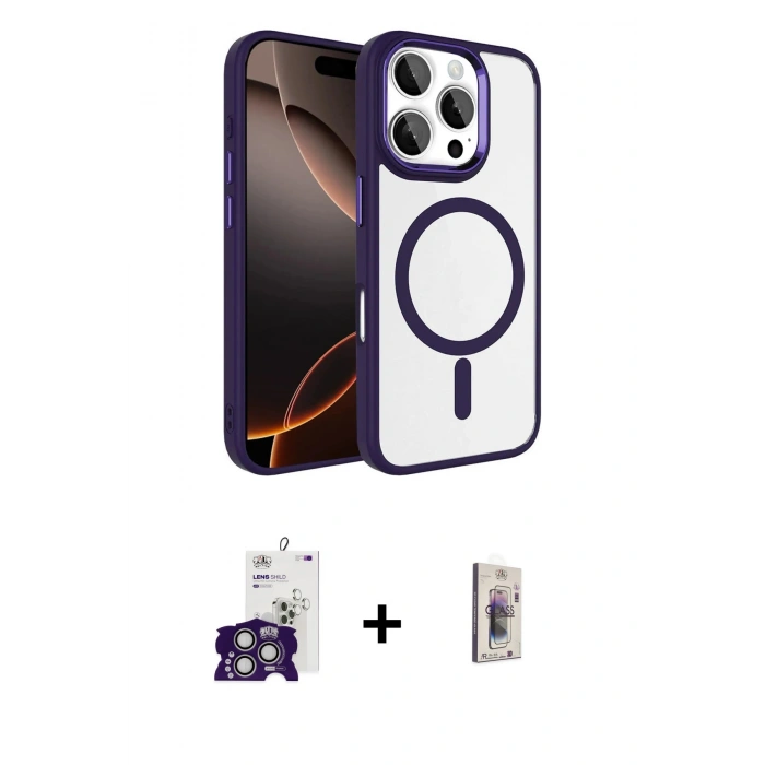 MARSİLYAN™- iPhone 16 Pro Max Kılıf Kıvılcım Prime - Siyah Bilvis 3D Cam Ekran Koruyucu + Bilvis Titan Kamera Lens - GS