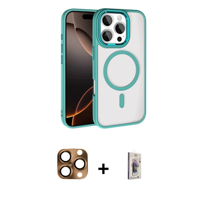 MARSİLYAN™- iPhone 16 Pro Max Kılıf Kıvılcım Prime - Siyah Bilvis 3D Cam Ekran Koruyucu + Pers Alüminyum Kamera Lens - CLTM