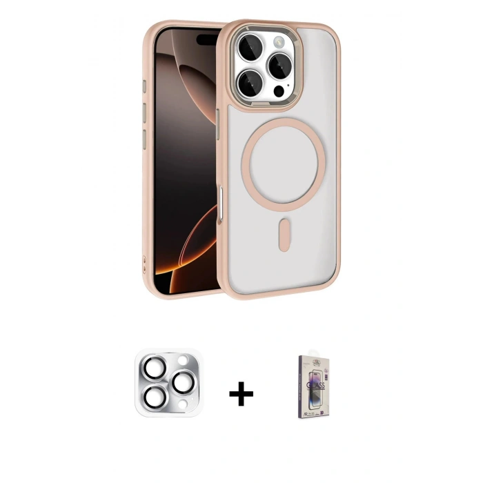 MARSİLYAN™- iPhone 16 Pro Max Kılıf Kıvılcım Prime - Siyah Bilvis 3D Cam Ekran Koruyucu + Pers Alüminyum Kamera Lens - GS