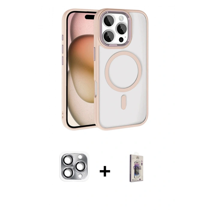 MARSİLYAN™- iPhone 16 Pro Max Kılıf Kıvılcım Prime - Siyah Bilvis 3D Cam Ekran Koruyucu + Pers Alüminyum Kamera Lens - GI