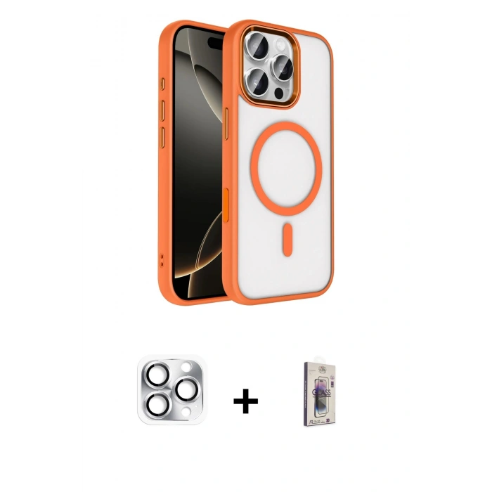 MARSİLYAN™- iPhone 16 Pro Max Kılıf Kıvılcım Prime - Siyah Bilvis 3D Cam Ekran Koruyucu + Pers Alüminyum Kamera Lens - GS