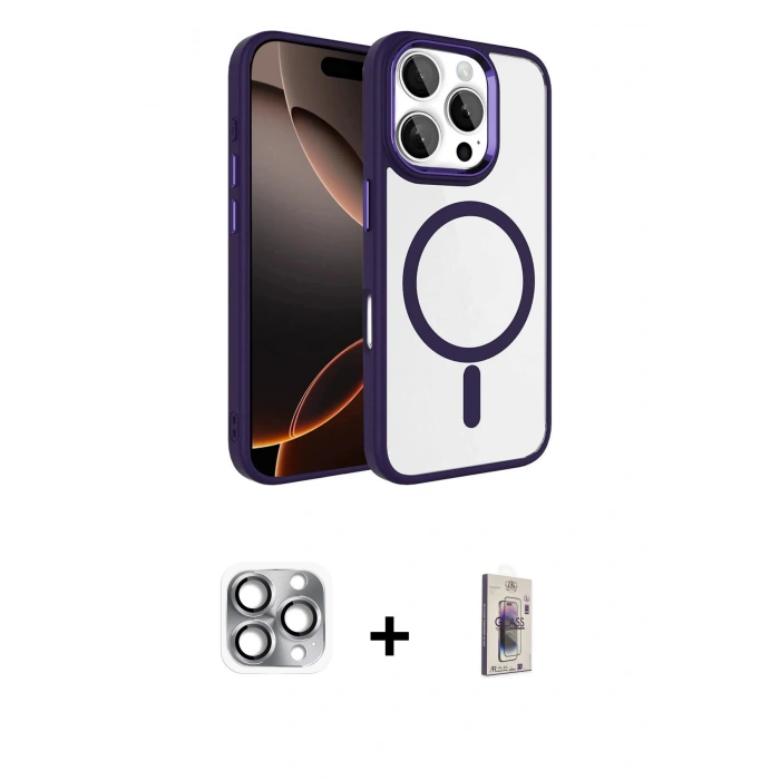MARSİLYAN™- iPhone 16 Pro Max Kılıf Kıvılcım Prime - Siyah Bilvis 3D Cam Ekran Koruyucu + Pers Alüminyum Kamera Lens - GI