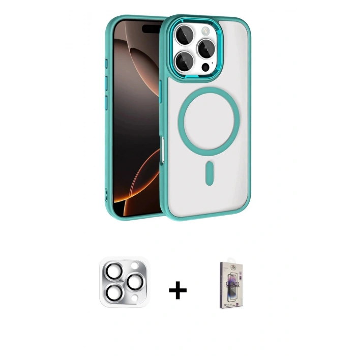 MARSİLYAN™- iPhone 16 Pro Max Kılıf Kıvılcım Prime - Siyah Bilvis 3D Cam Ekran Koruyucu + Pers Alüminyum Kamera Lens - GS
