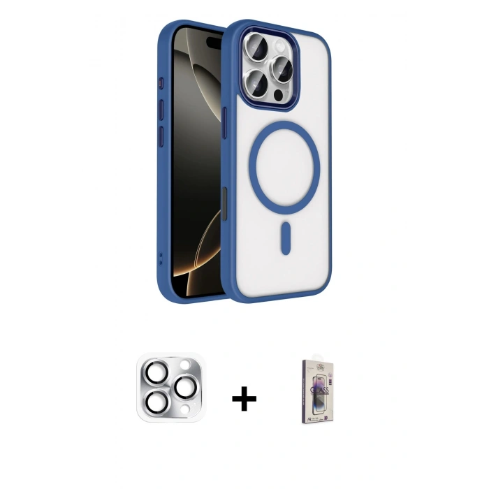 MARSİLYAN™- iPhone 16 Pro Max Kılıf Kıvılcım Prime - Siyah Bilvis 3D Cam Ekran Koruyucu + Pers Alüminyum Kamera Lens - GS