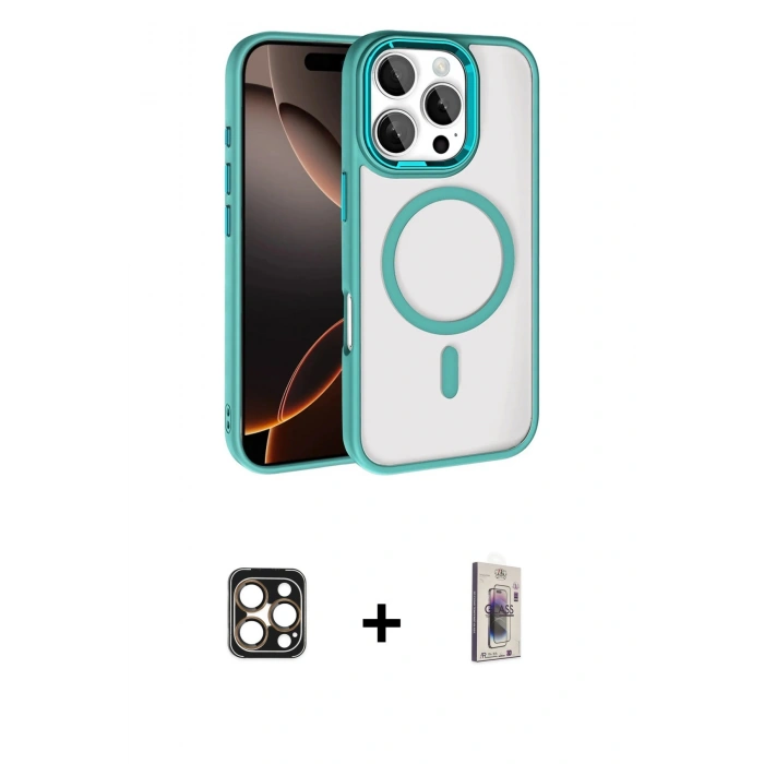 MARSİLYAN™- iPhone 16 Pro Max Kılıf Kıvılcım Prime - Siyah Bilvis 3D Cam Ekran Koruyucu + PVD Metal Kamera Lens - GD