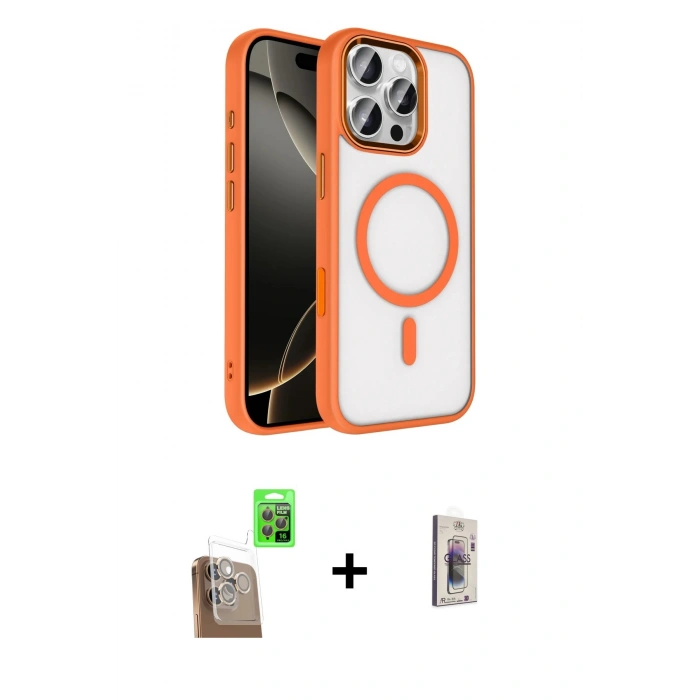 MARSİLYAN™- iPhone 16 Pro Max Kılıf Kıvılcım Prime - Siyah Bilvis 3D Cam Ekran Koruyucu + Raze Metal Kamera Lens - CLTM