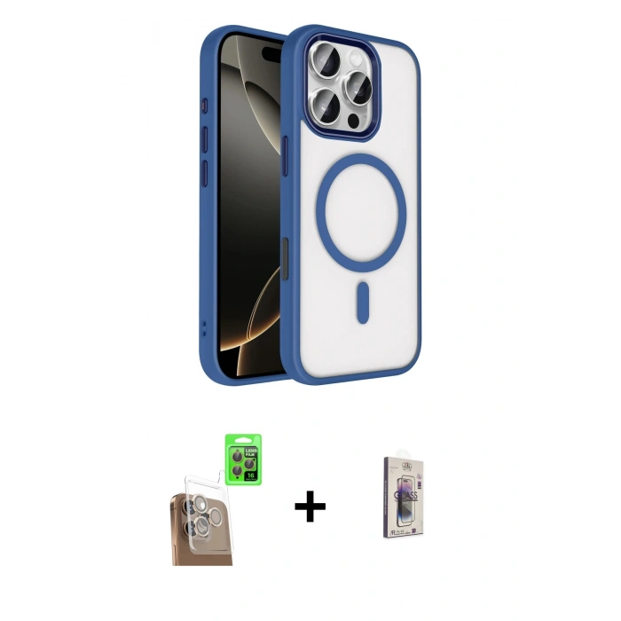 MARSİLYAN™- iPhone 16 Pro Max Kılıf Kıvılcım Prime - Siyah Bilvis 3D Cam Ekran Koruyucu + Raze Metal Kamera Lens - CLTM