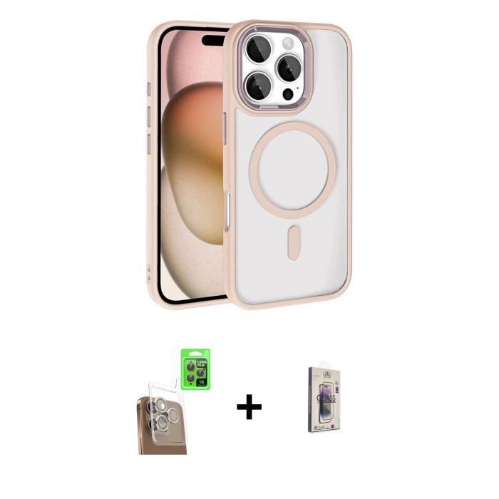 MARSİLYAN™- iPhone 16 Pro Max Kılıf Kıvılcım Prime - Siyah Bilvis 3D Cam Ekran Koruyucu + Raze Metal Kamera Lens - CLTM