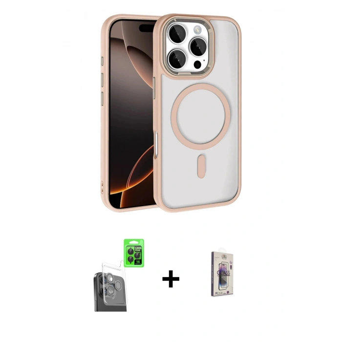 MARSİLYAN™- iPhone 16 Pro Max Kılıf Kıvılcım Prime - Siyah Bilvis 3D Cam Ekran Koruyucu + Raze Metal Kamera Lens - SH