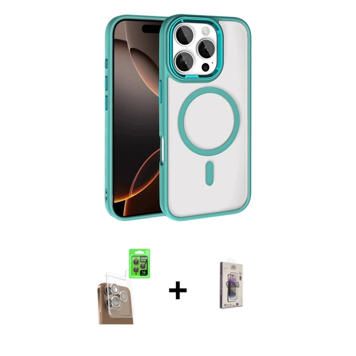 MARSİLYAN™- iPhone 16 Pro Max Kılıf Kıvılcım Prime - Siyah Bilvis 3D Cam Ekran Koruyucu + Raze Metal Kamera Lens - CLTM