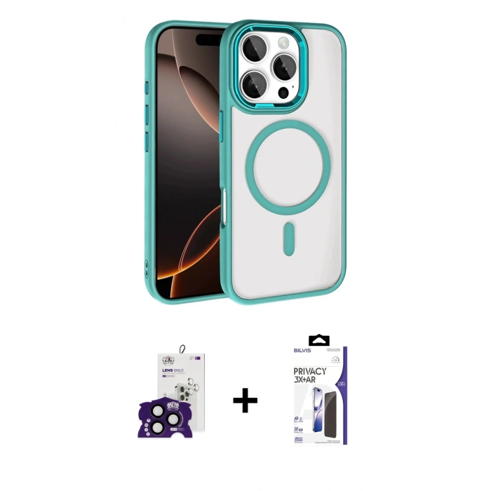 MARSİLYAN™- iPhone 16 Pro Max Kılıf Kıvılcım Prime - Siyah Bilvis 3X AR Hayalet Cam Ekran Koruyucu + Bilvis Titan Kamera Lens - SH