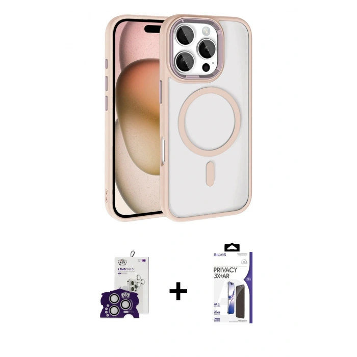MARSİLYAN™- iPhone 16 Pro Max Kılıf Kıvılcım Prime - Siyah Bilvis 3X AR Hayalet Cam Ekran Koruyucu + Bilvis Titan Kamera Lens - GS