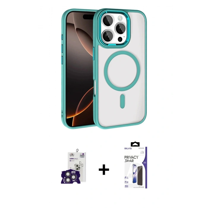 MARSİLYAN™- iPhone 16 Pro Max Kılıf Kıvılcım Prime - Siyah Bilvis 3X AR Hayalet Cam Ekran Koruyucu + Bilvis Titan Kamera Lens - TMGI