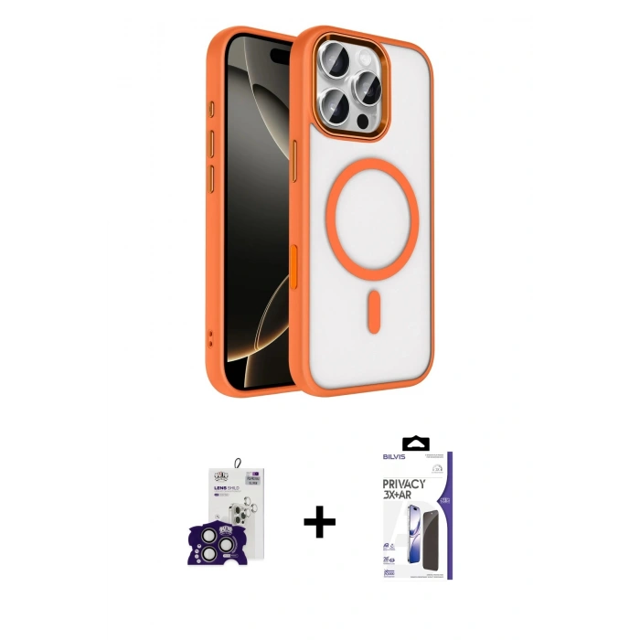 MARSİLYAN™- iPhone 16 Pro Max Kılıf Kıvılcım Prime - Siyah Bilvis 3X AR Hayalet Cam Ekran Koruyucu + Bilvis Titan Kamera Lens - TMGI