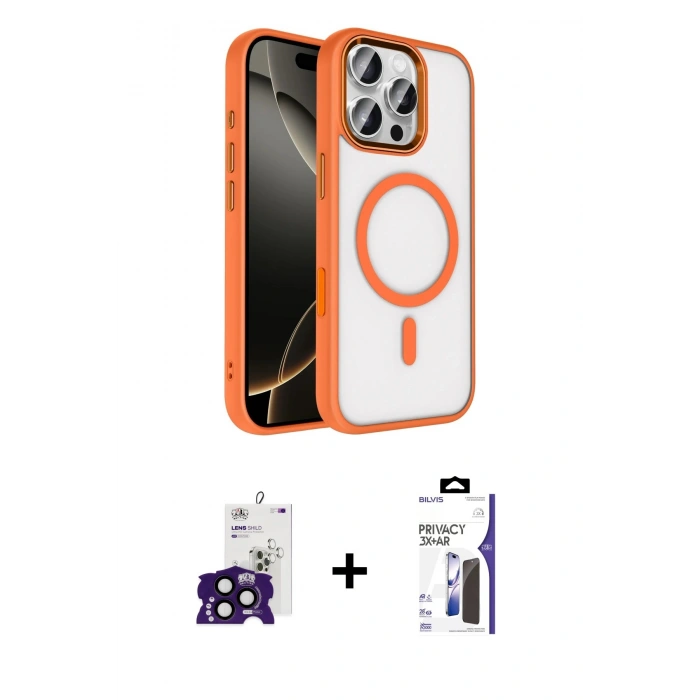 MARSİLYAN™- iPhone 16 Pro Max Kılıf Kıvılcım Prime - Siyah Bilvis 3X AR Hayalet Cam Ekran Koruyucu + Bilvis Titan Kamera Lens - SH