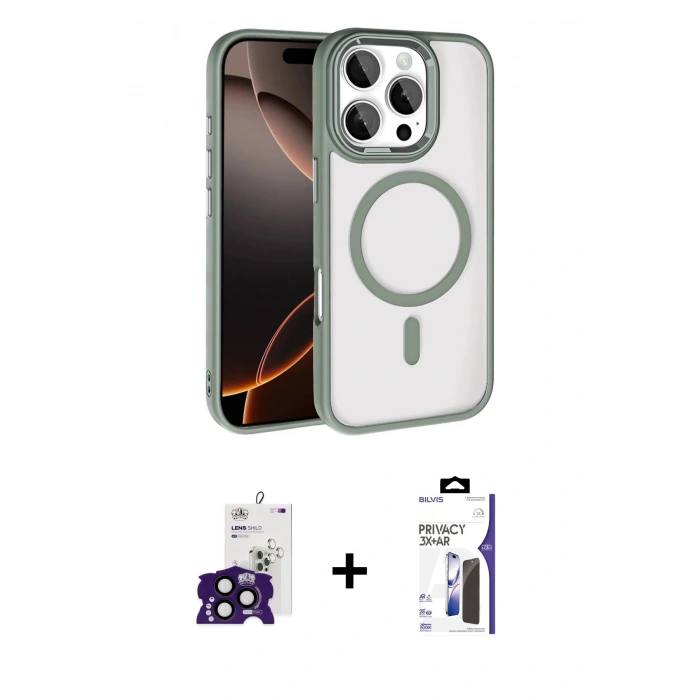 MARSİLYAN™- iPhone 16 Pro Max Kılıf Kıvılcım Prime - Siyah Bilvis 3X AR Hayalet Cam Ekran Koruyucu + Bilvis Titan Kamera Lens - SH