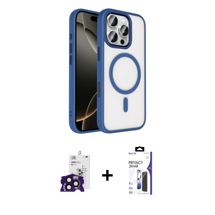 MARSİLYAN™- iPhone 16 Pro Max Kılıf Kıvılcım Prime - Siyah Bilvis 3X AR Hayalet Cam Ekran Koruyucu + Bilvis Titan Kamera Lens - SH