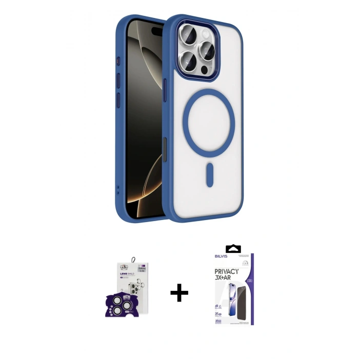 MARSİLYAN™- iPhone 16 Pro Max Kılıf Kıvılcım Prime - Siyah Bilvis 3X AR Hayalet Cam Ekran Koruyucu + Bilvis Titan Kamera Lens - TMGI