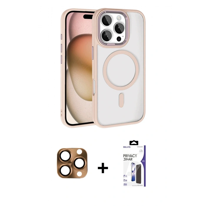 MARSİLYAN™- iPhone 16 Pro Max Kılıf Kıvılcım Prime - Siyah Bilvis 3X AR Hayalet Cam Ekran Koruyucu + Pers Alüminyum Kamera Lens - CLTM