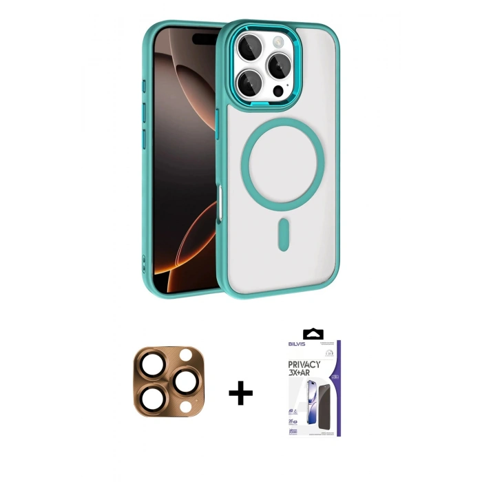 MARSİLYAN™- iPhone 16 Pro Max Kılıf Kıvılcım Prime - Siyah Bilvis 3X AR Hayalet Cam Ekran Koruyucu + Pers Alüminyum Kamera Lens - CLTM