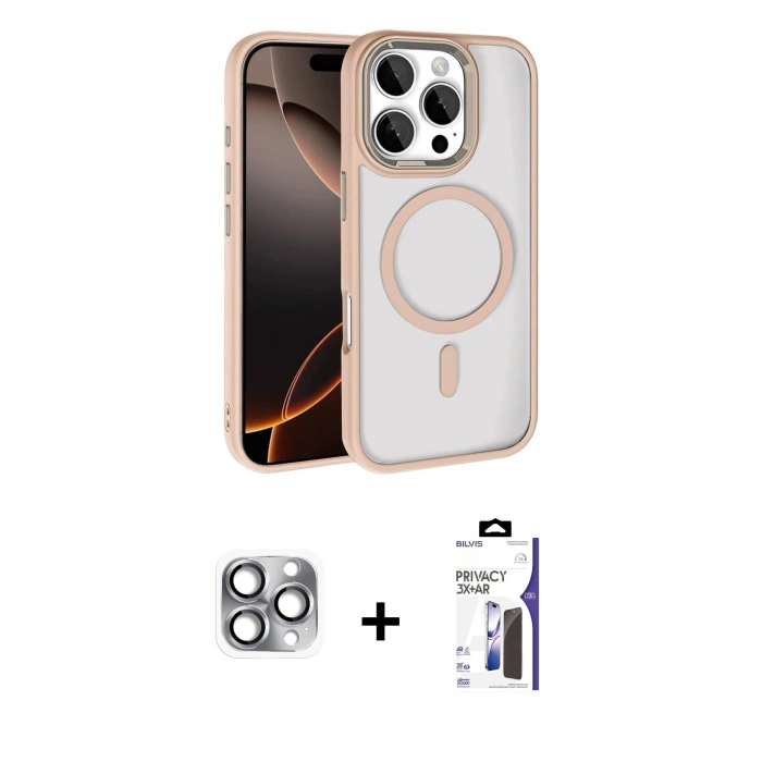 MARSİLYAN™- iPhone 16 Pro Max Kılıf Kıvılcım Prime - Siyah Bilvis 3X AR Hayalet Cam Ekran Koruyucu + Pers Alüminyum Kamera Lens - GI