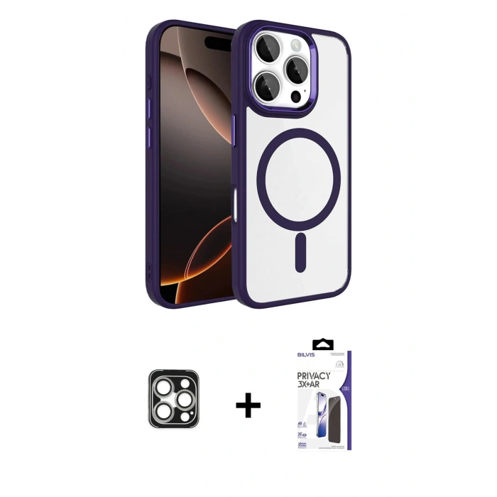 MARSİLYAN™- iPhone 16 Pro Max Kılıf Kıvılcım Prime - Siyah Bilvis 3X AR Hayalet Cam Ekran Koruyucu + PVD Metal Kamera Lens - GS