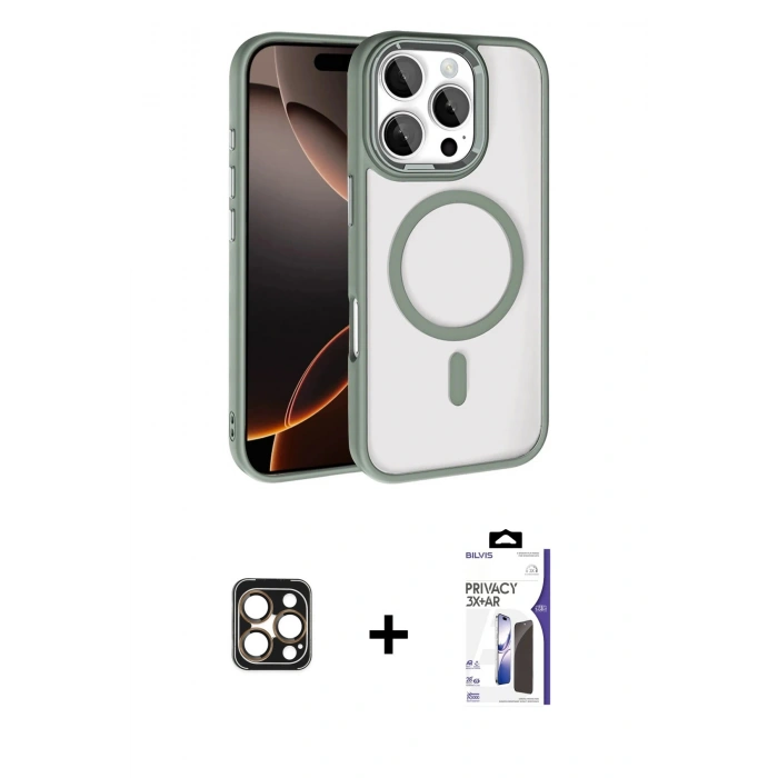 MARSİLYAN™- iPhone 16 Pro Max Kılıf Kıvılcım Prime - Siyah Bilvis 3X AR Hayalet Cam Ekran Koruyucu + PVD Metal Kamera Lens - GD