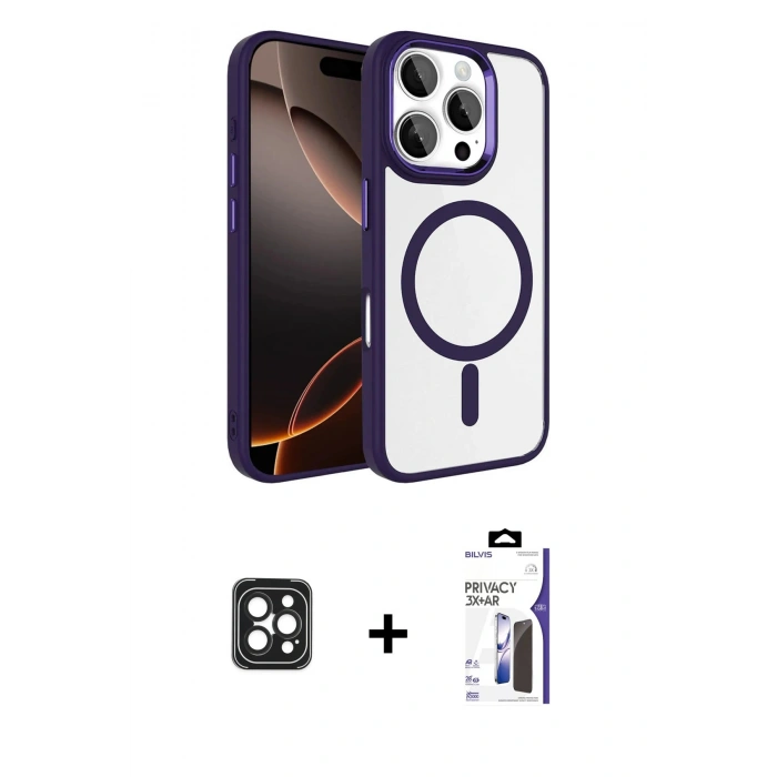 MARSİLYAN™- iPhone 16 Pro Max Kılıf Kıvılcım Prime - Siyah Bilvis 3X AR Hayalet Cam Ekran Koruyucu + PVD Metal Kamera Lens - SH